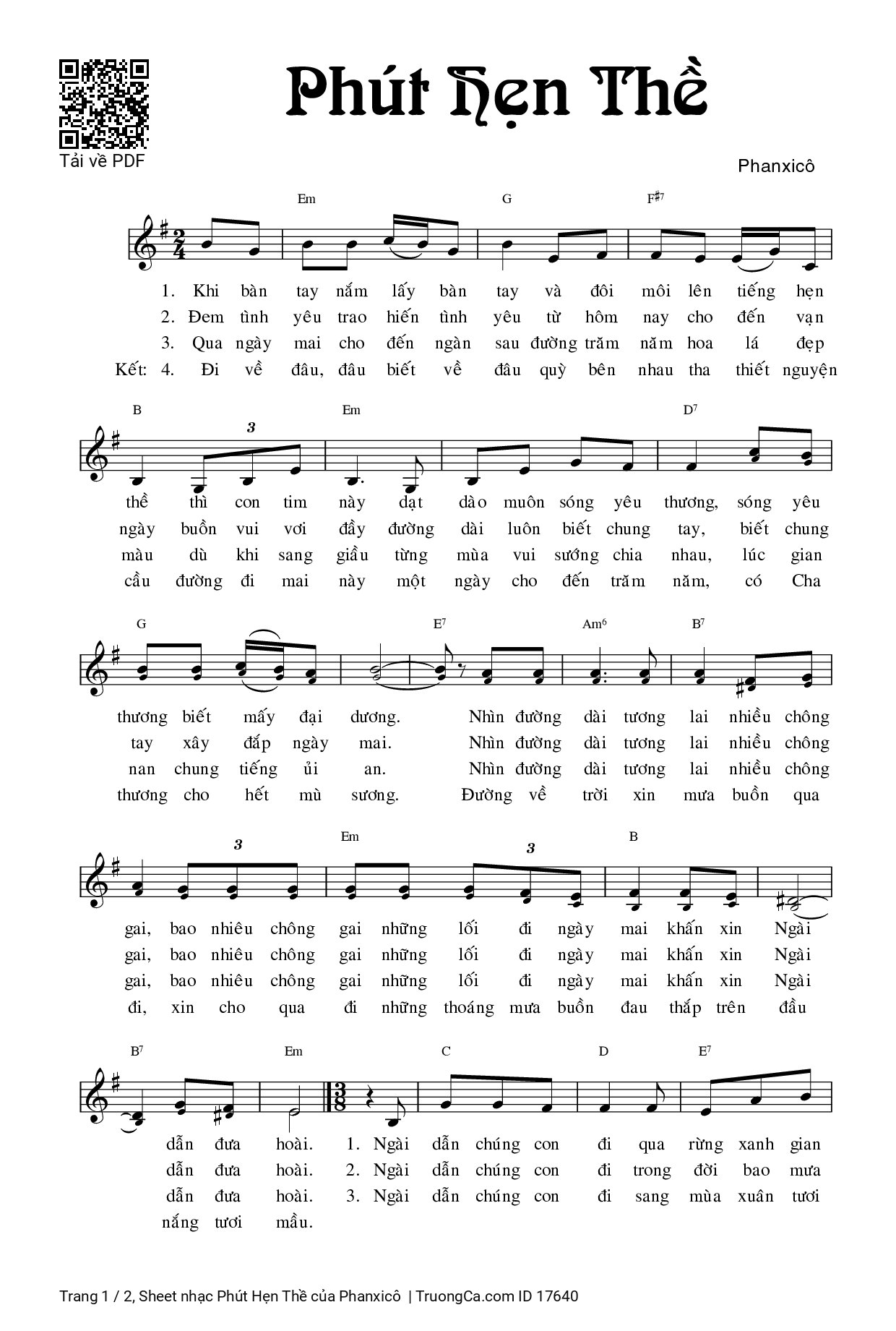 Sheet PDF of Phút Hẹn Thề