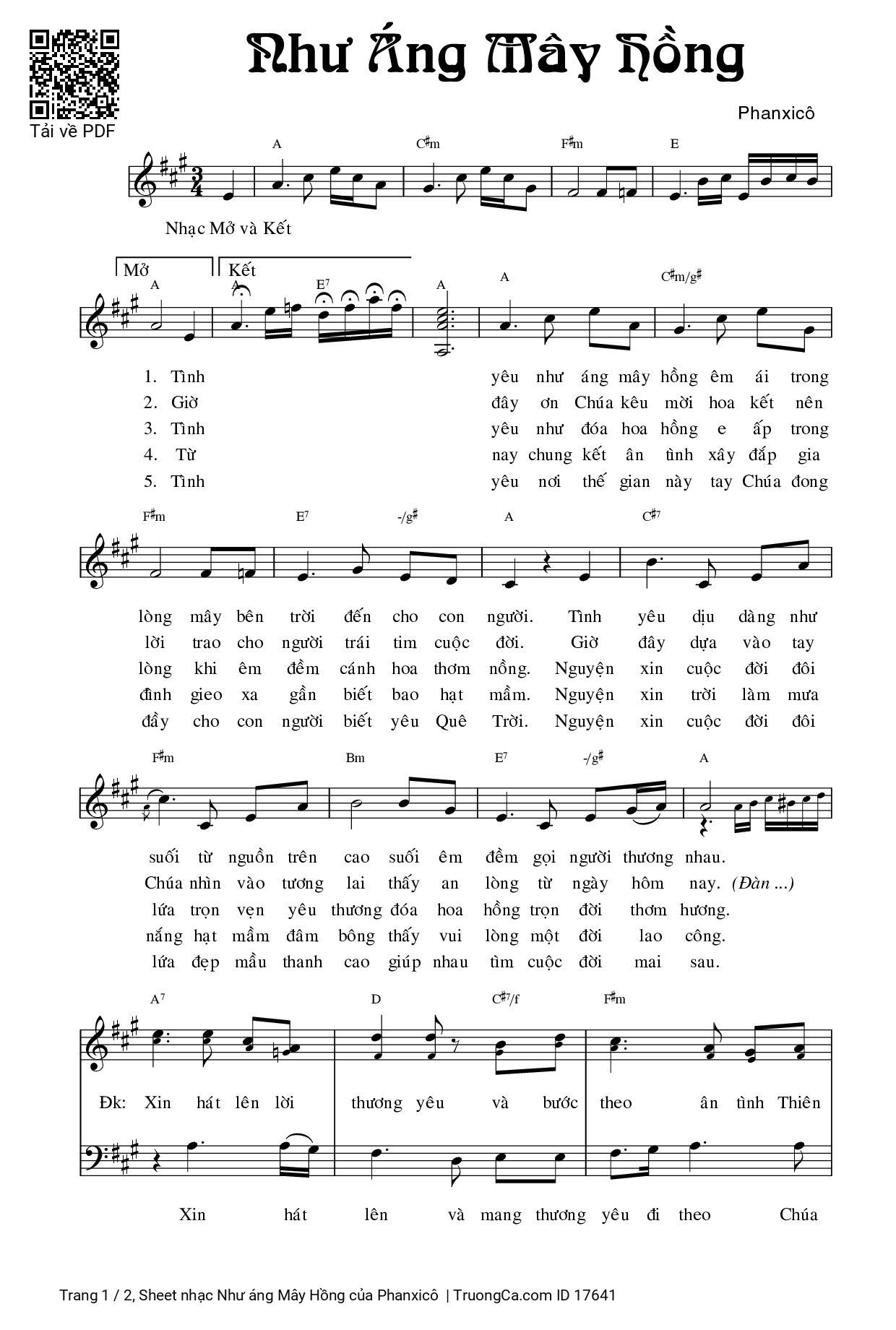 Sheet PDF of Như áng Mây Hồng