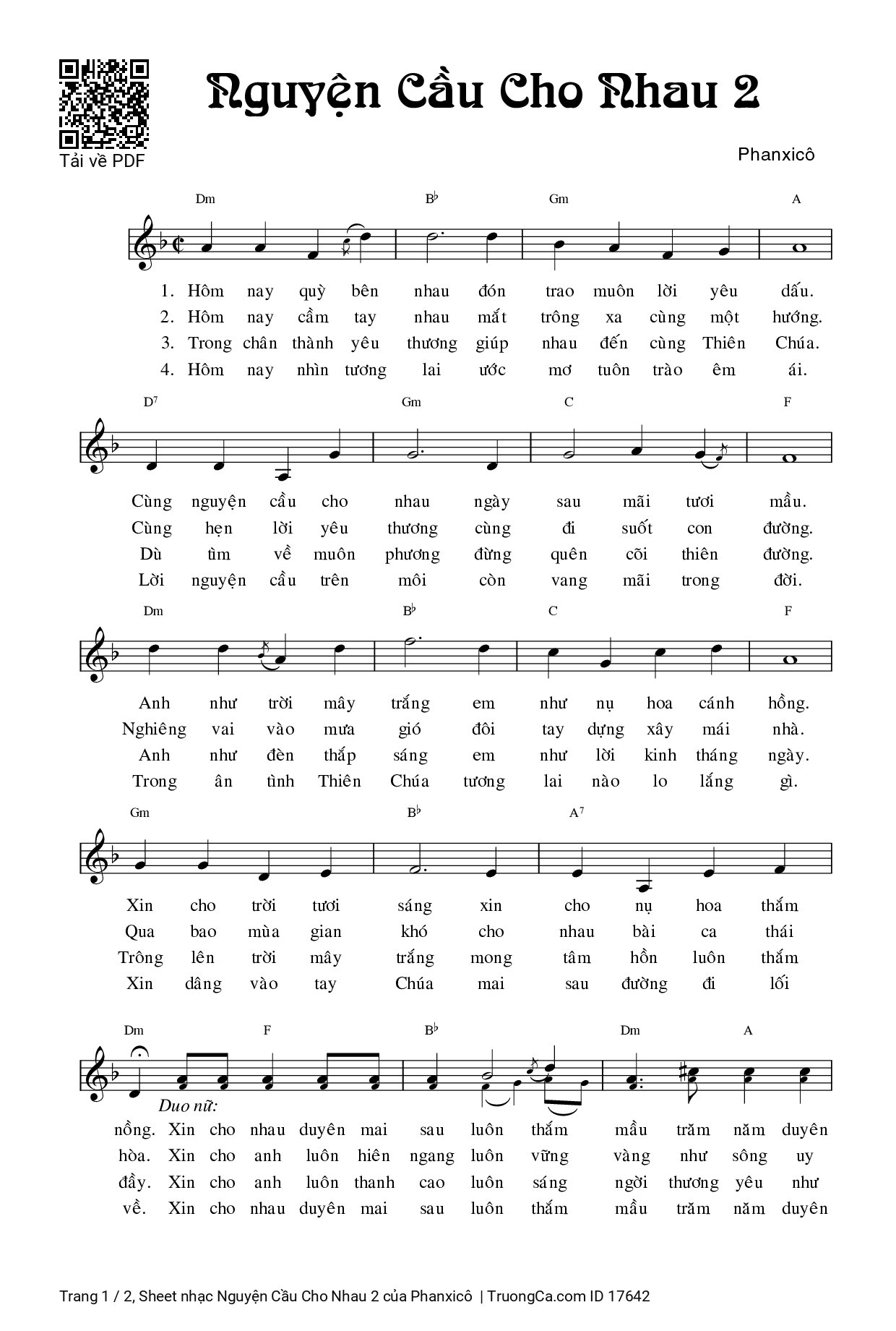 Sheet PDF of Nguyện Cầu Cho Nhau 2