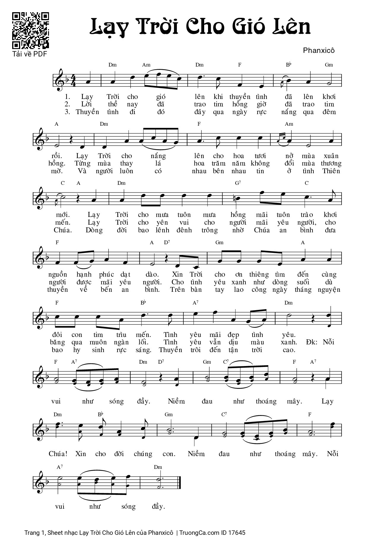 Page 1 of Sheet music PDF Lạy Trời Cho Gió Lên - Phanxicô