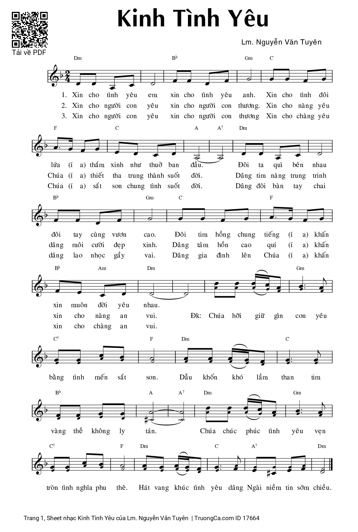 Sheet PDF of Kinh Tình Yêu