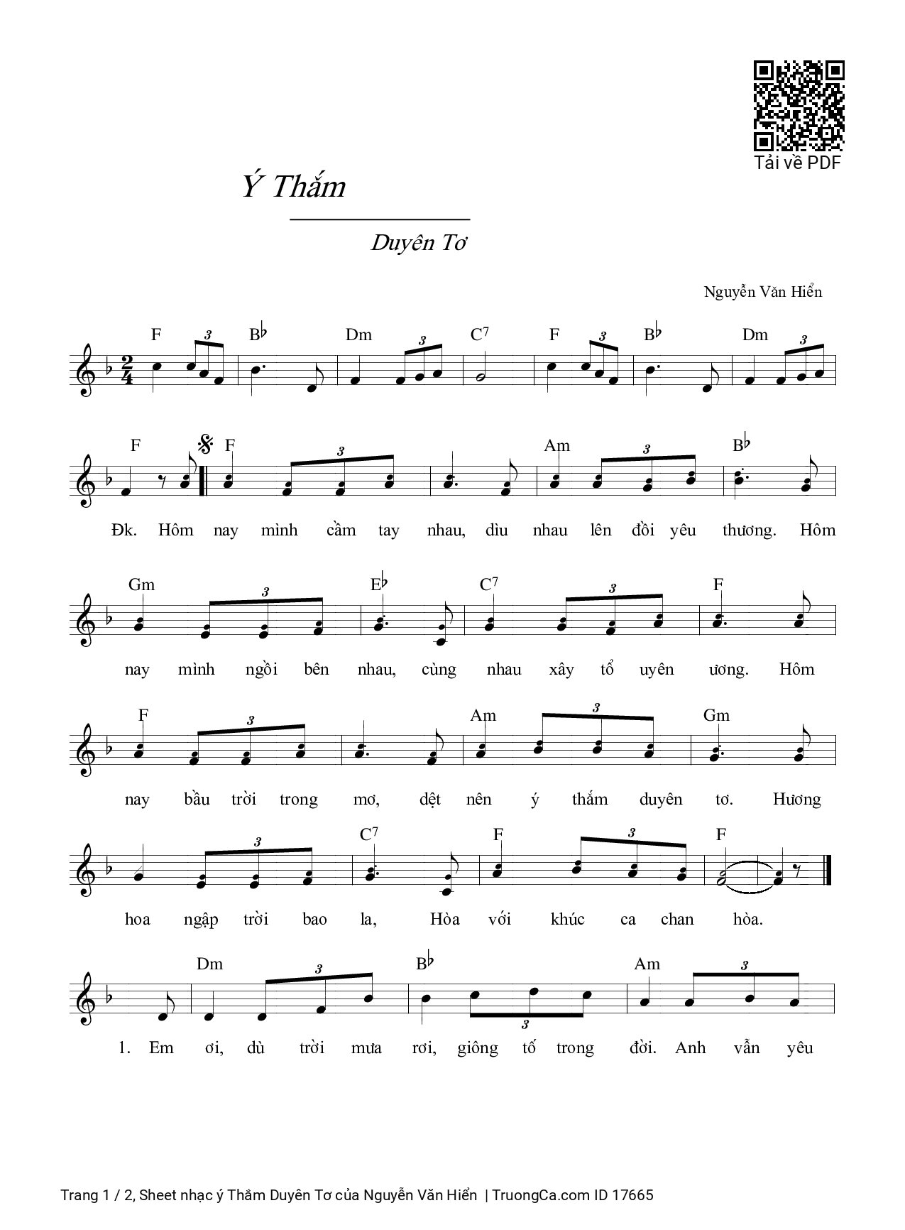 Sheet PDF of ý Thắm Duyên Tơ