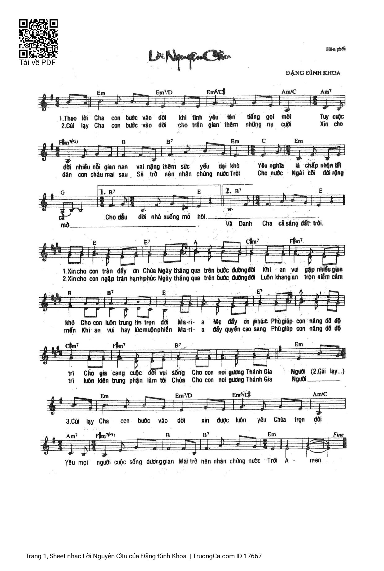 Sheet PDF of Lời Nguyện Cầu