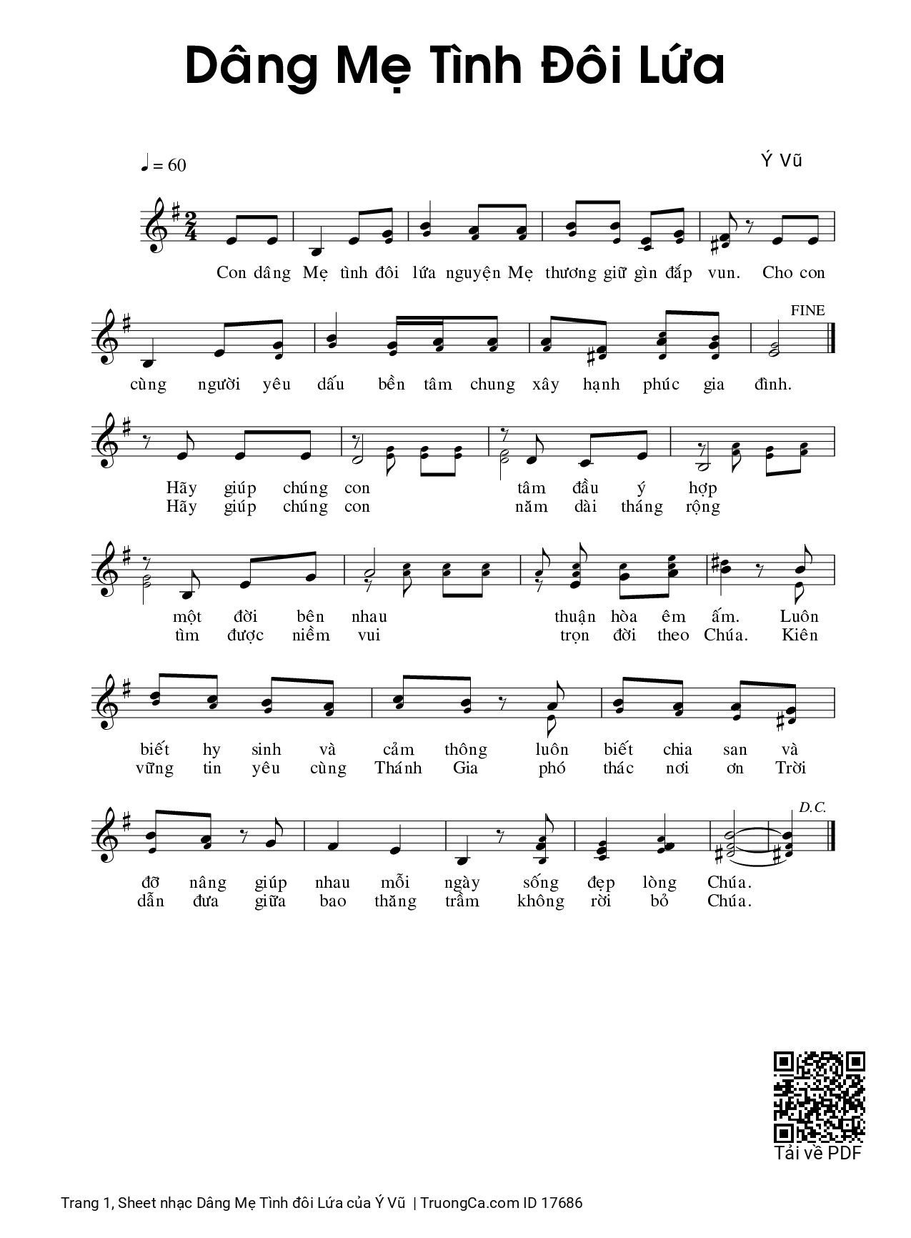 Sheet PDF of Dâng Mẹ Tình đôi Lứa