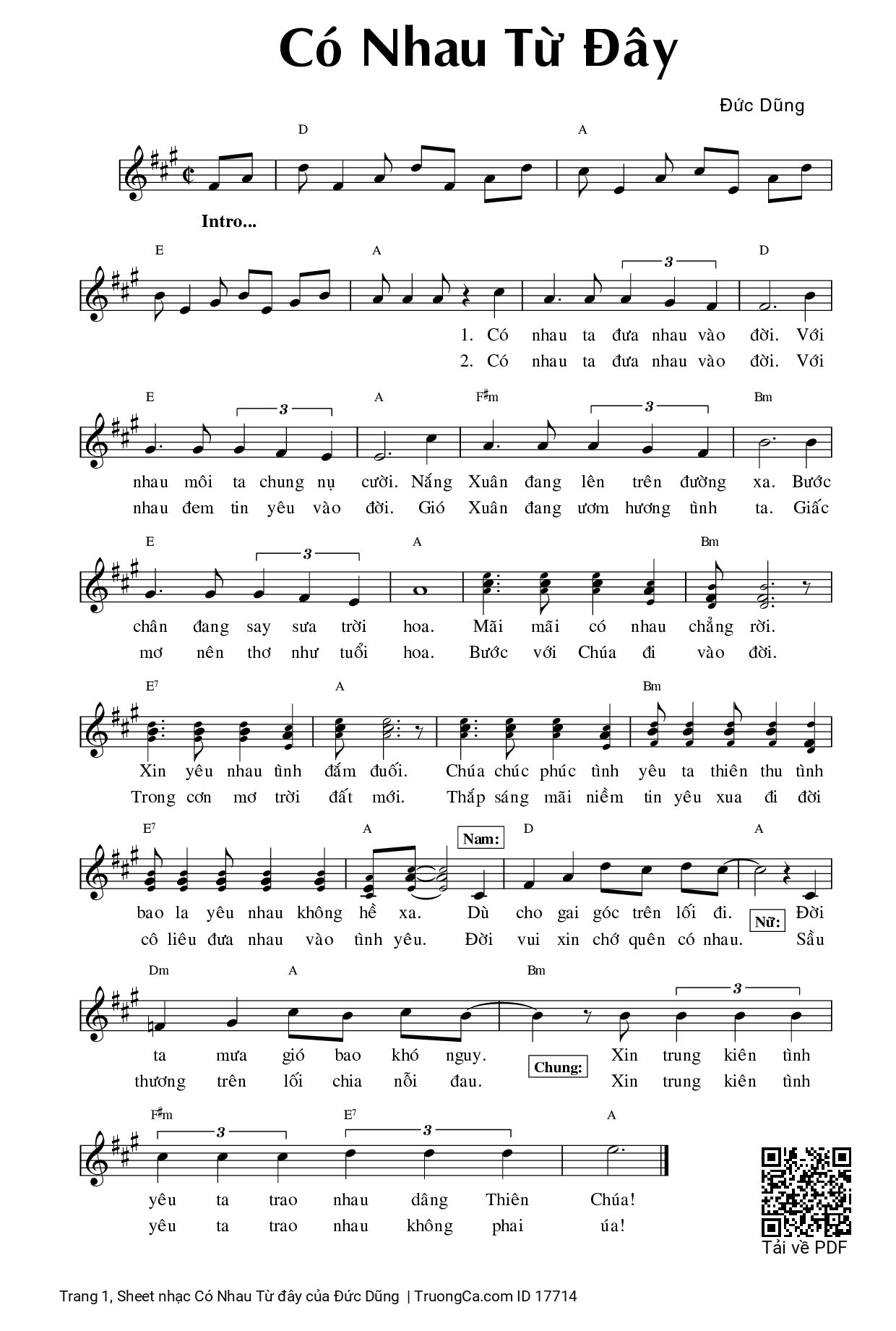 Sheet PDF of Có Nhau Từ đây
