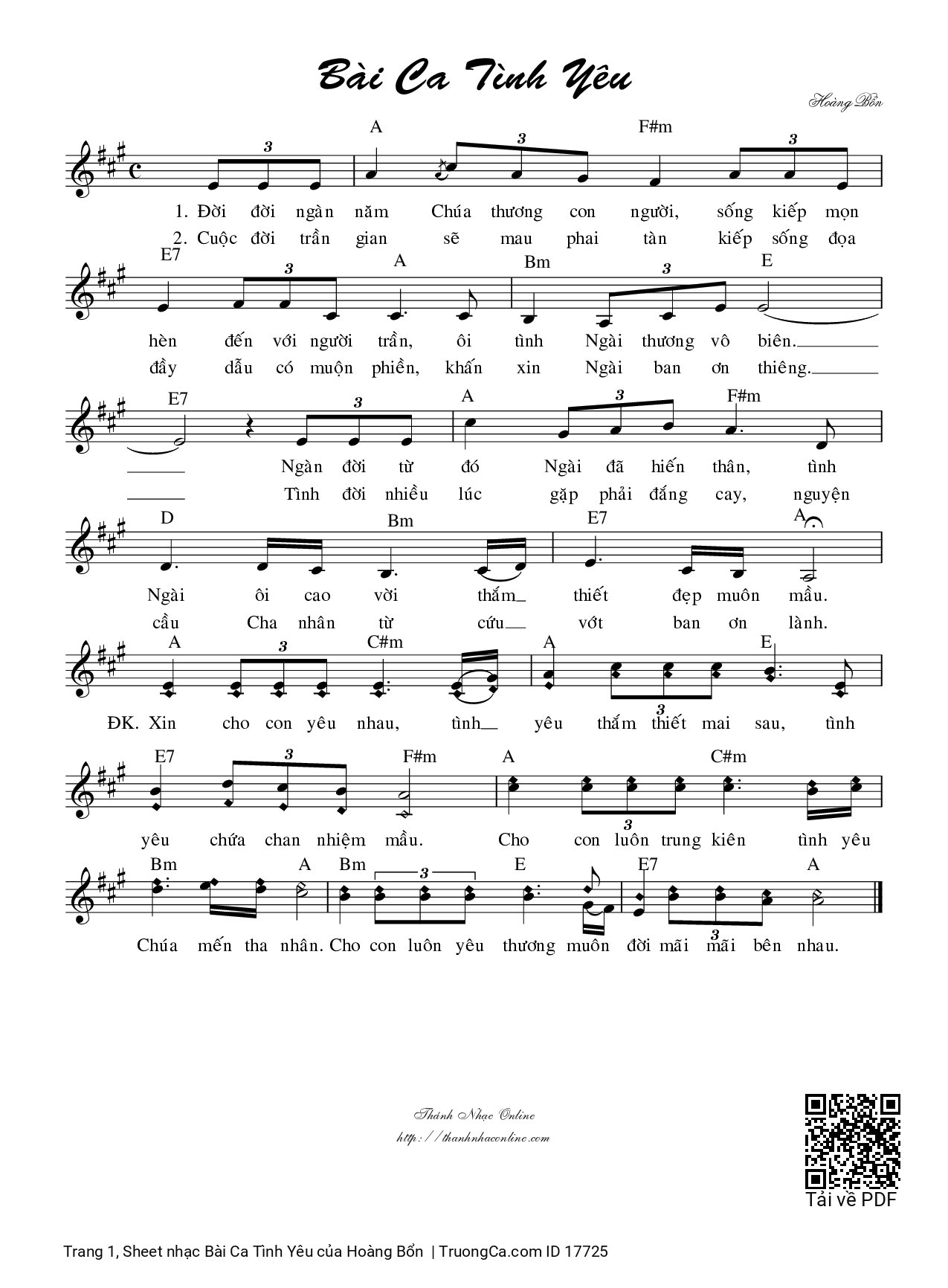 Sheet PDF of Bài Ca Tình Yêu