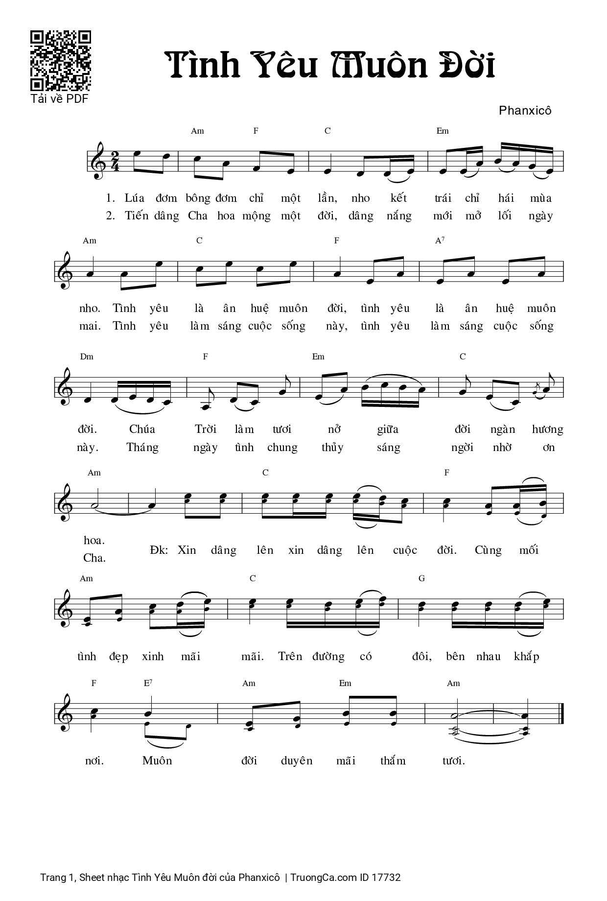 Sheet PDF of Tình Yêu Muôn đời