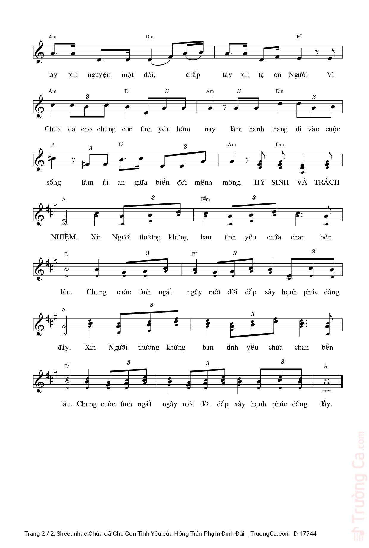 Page 2 of Sheet music PDF Chúa đã Cho Con Tình Yêu - Hồng Trần Phạm Đình Đài