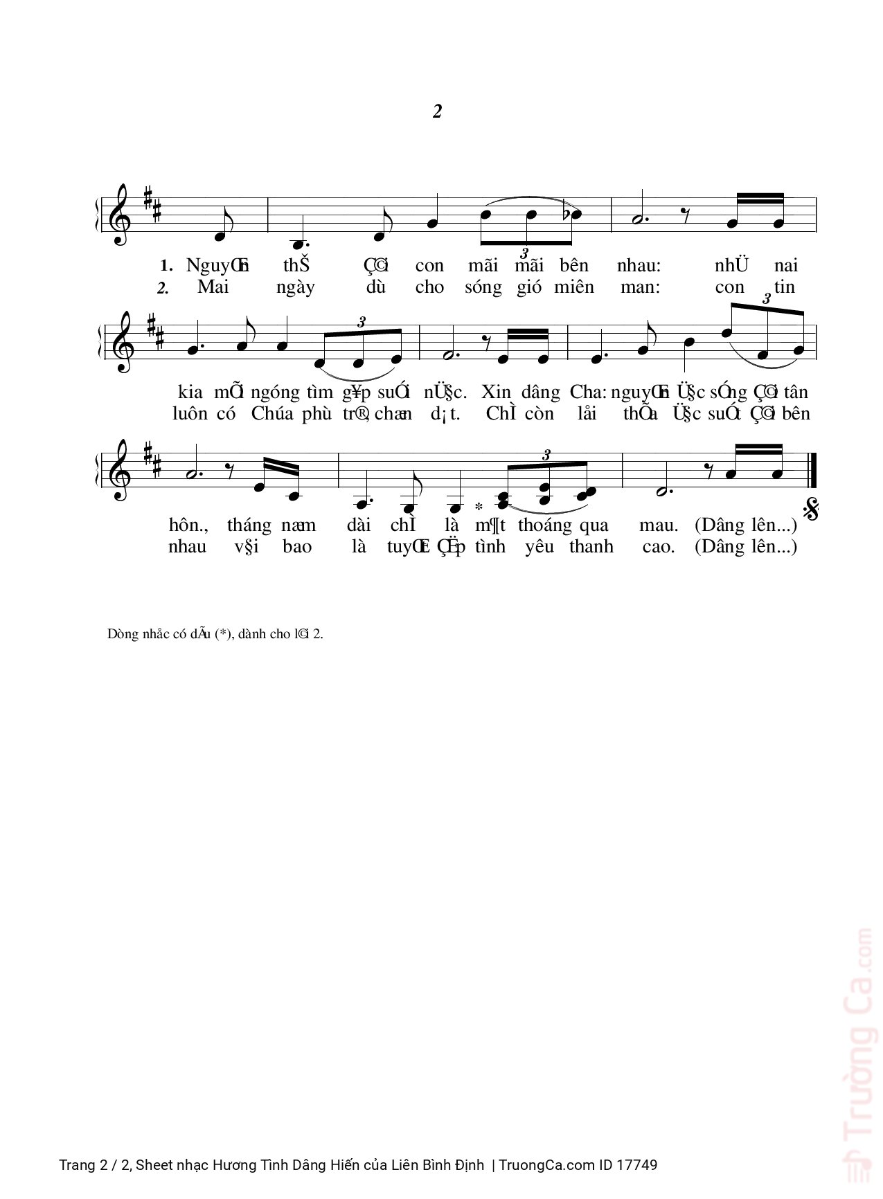 Page 2 of Sheet music PDF Hương Tình Dâng Hiến - Liên Bình Định