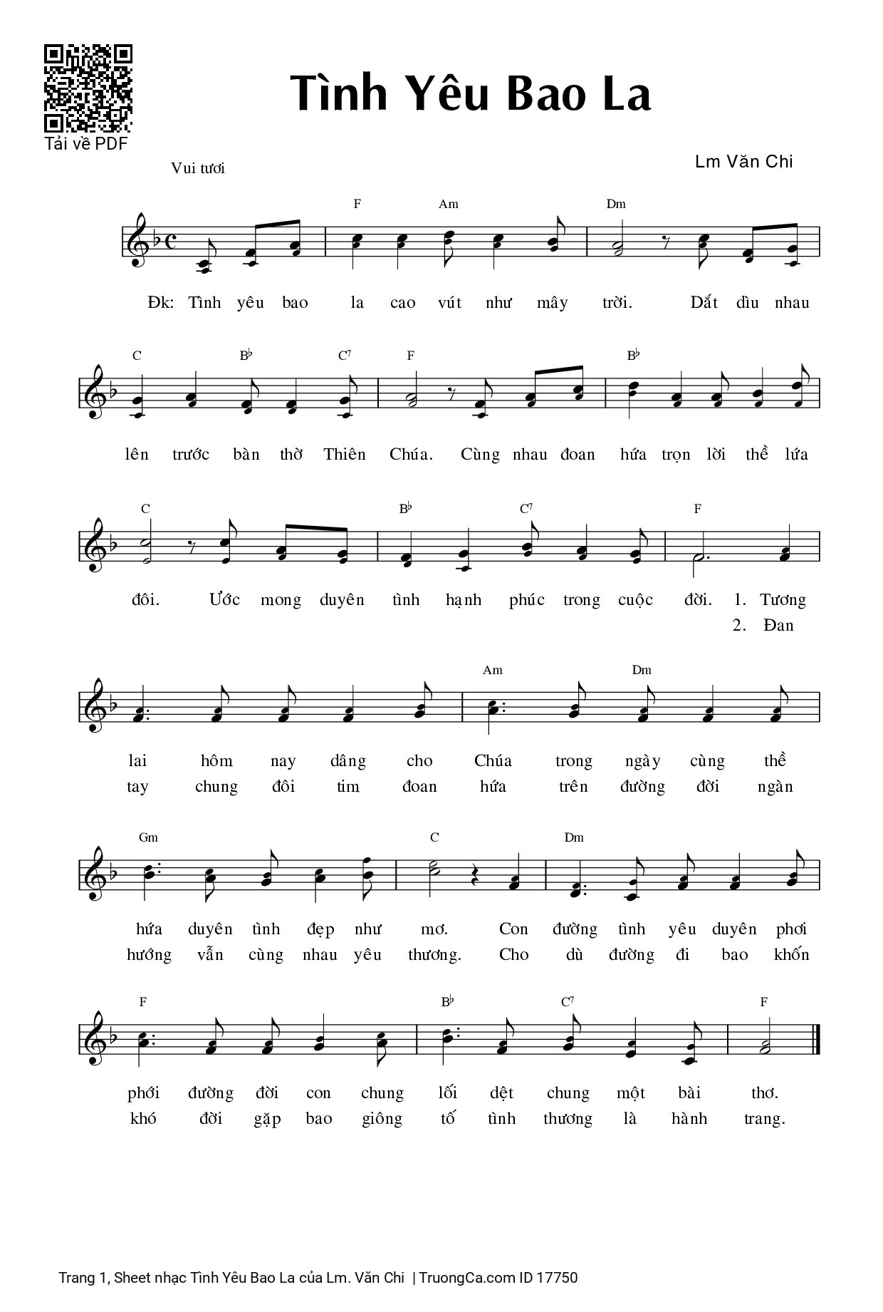 Sheet PDF of Tình Yêu Bao La