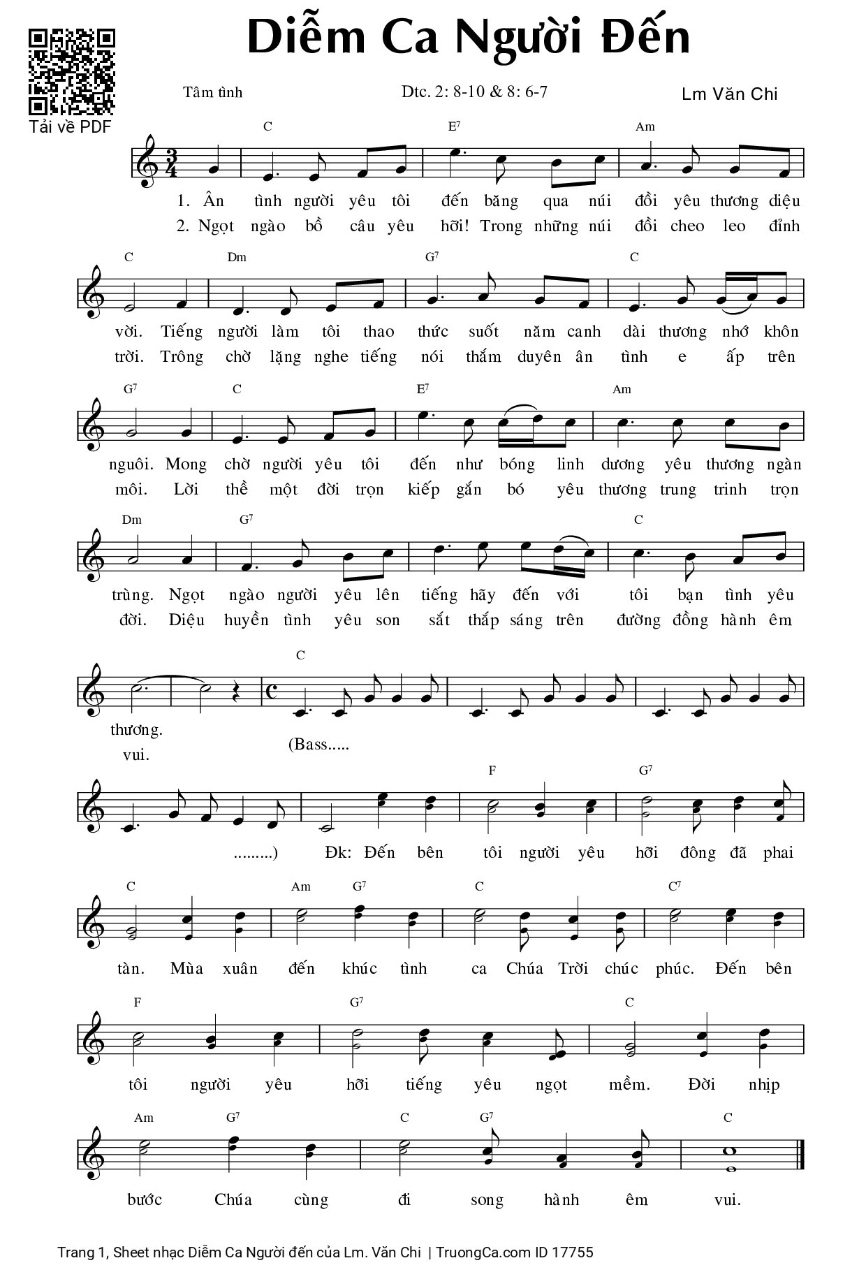 Page 1 of Sheet music PDF Diễm Ca Người đến - Lm. Văn Chi