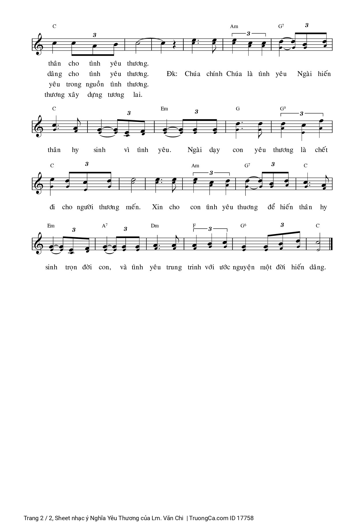 Page 2 of Sheet music PDF ý Nghĩa Yêu Thương - Lm. Văn Chi