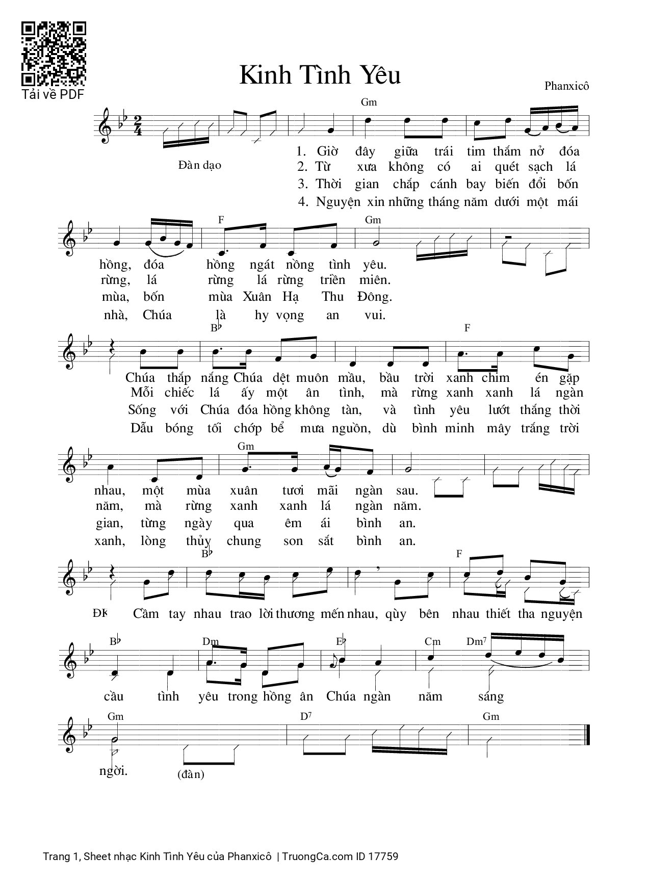 Sheet PDF of Kinh Tình Yêu
