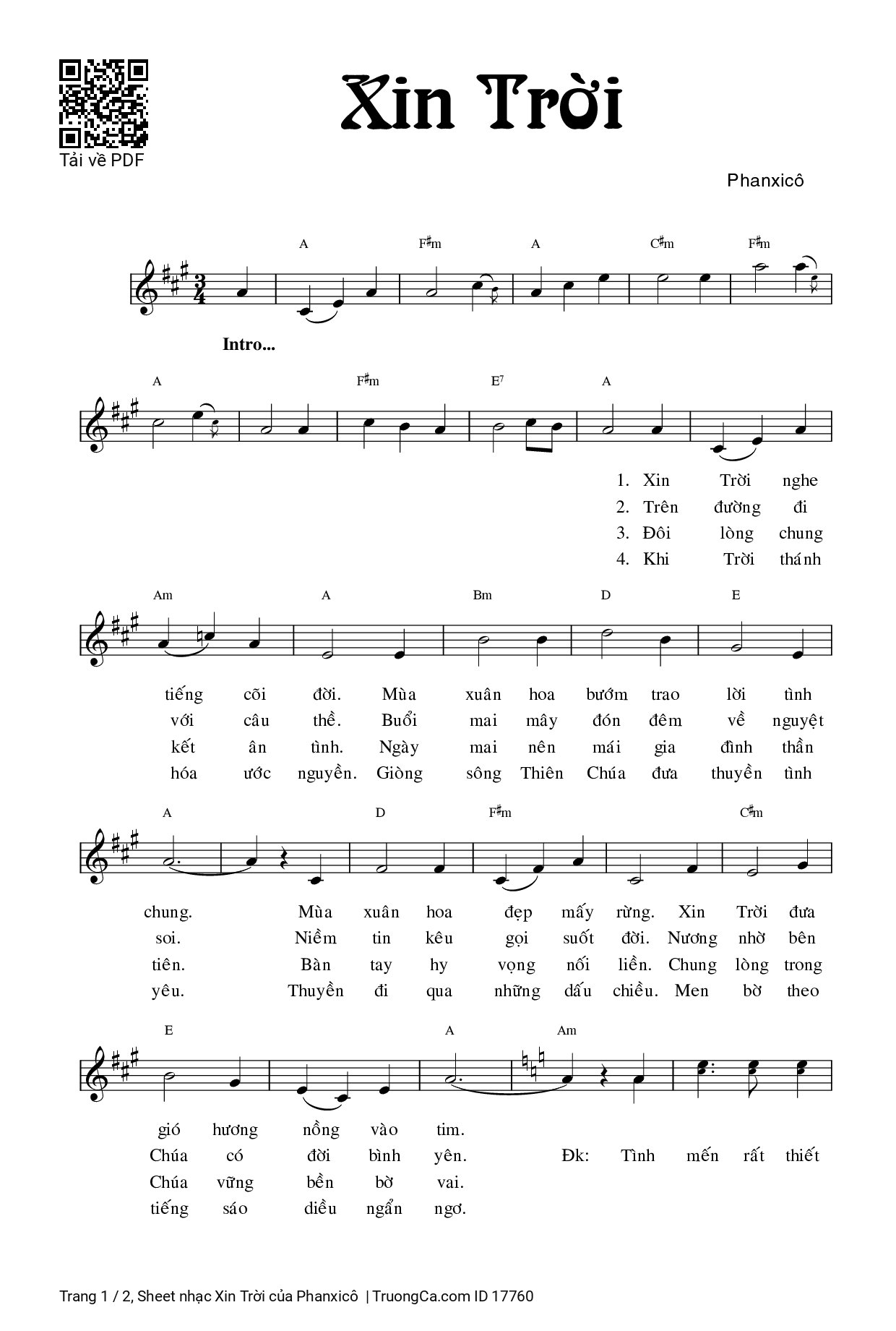 Sheet PDF of Xin Trời - Phanxicô