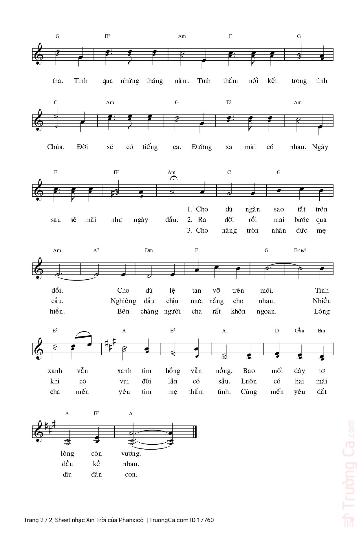 Page 2 of Sheet music PDF Xin Trời - Phanxicô