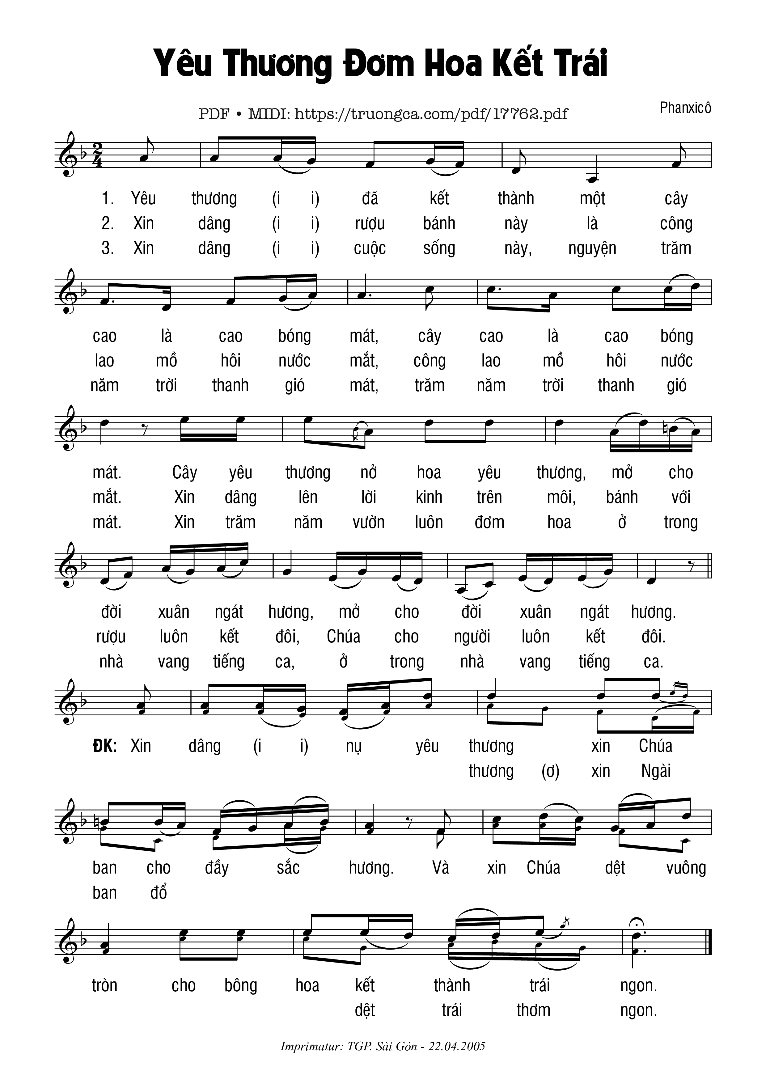 Page 1 of Sheet music PDF Yêu Thương Đơm Hoa Kết Trái - Phanxicô