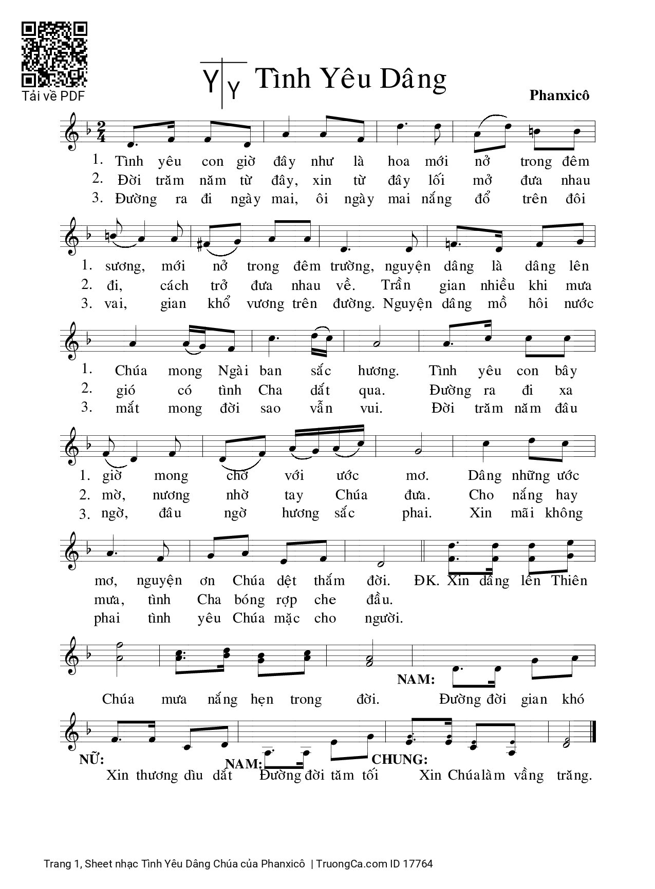 Sheet PDF of Tình Yêu Dâng Chúa