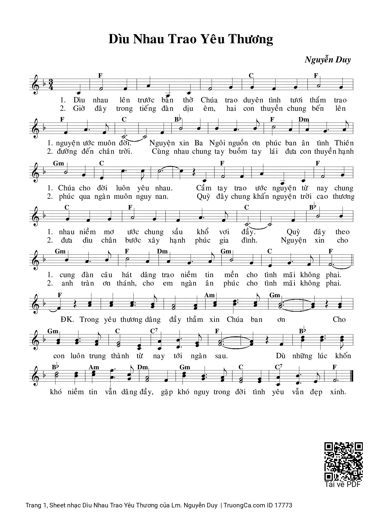 Sheet PDF of Dìu Nhau Trao Yêu Thương