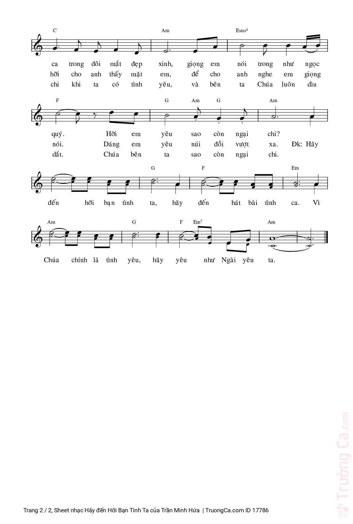 Page 2 of Sheet music PDF Hãy đến Hỡi Bạn Tình Ta - Trần Minh Hứa