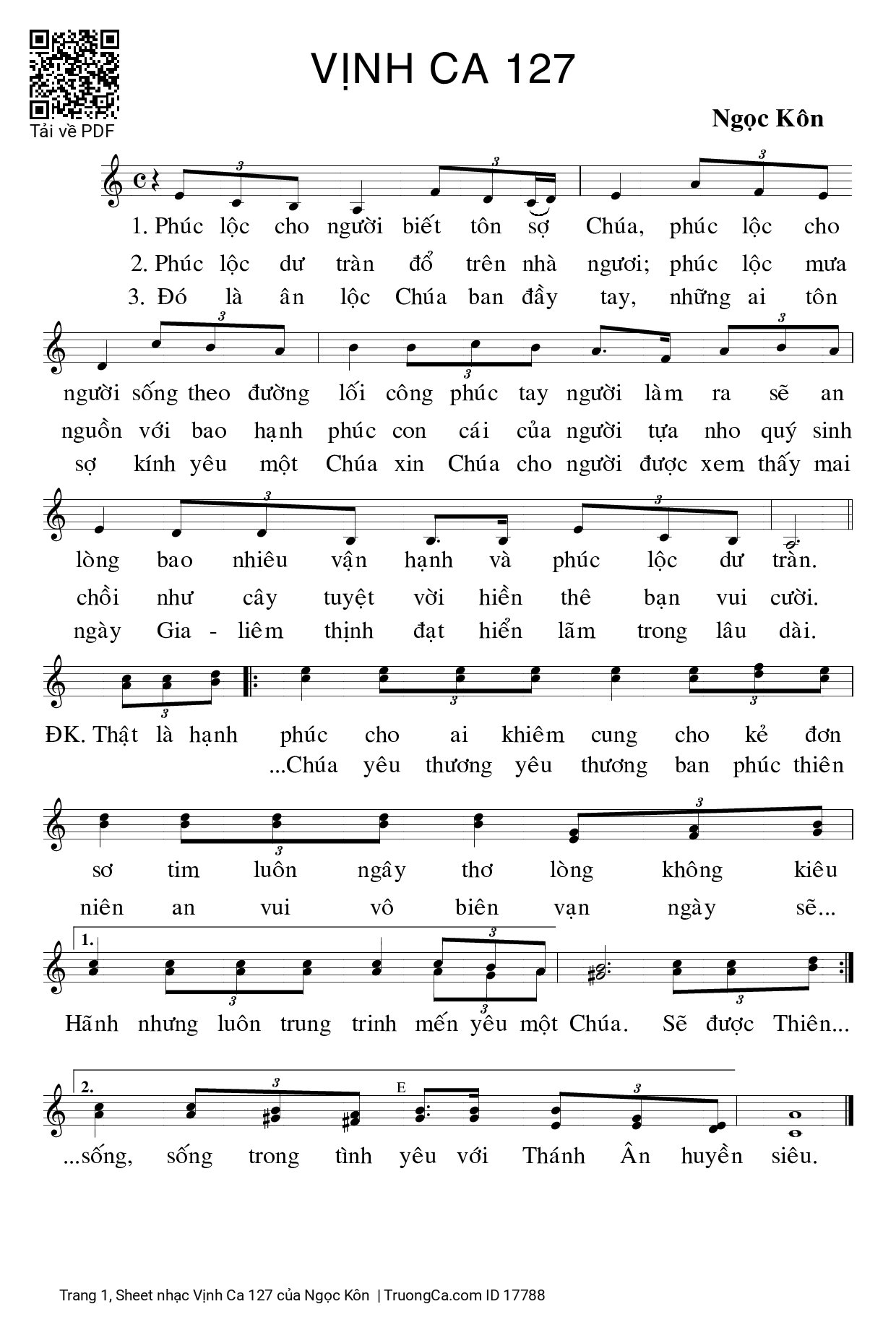 Sheet PDF of Vịnh Ca 127 - Ngọc Kôn