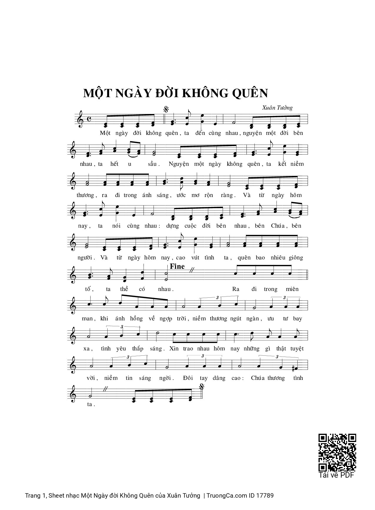 Sheet PDF of Một Ngày đời Không Quên