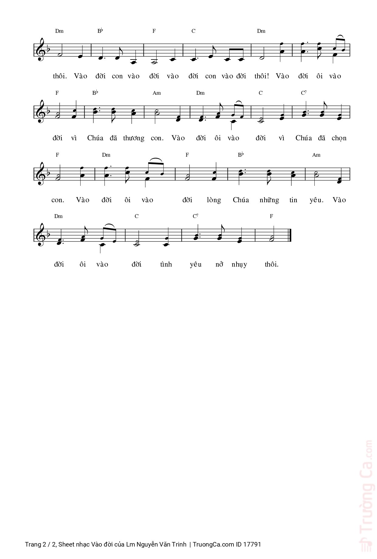 Page 2 of Sheet music PDF Vào đời - Lm Nguyễn Văn Trinh