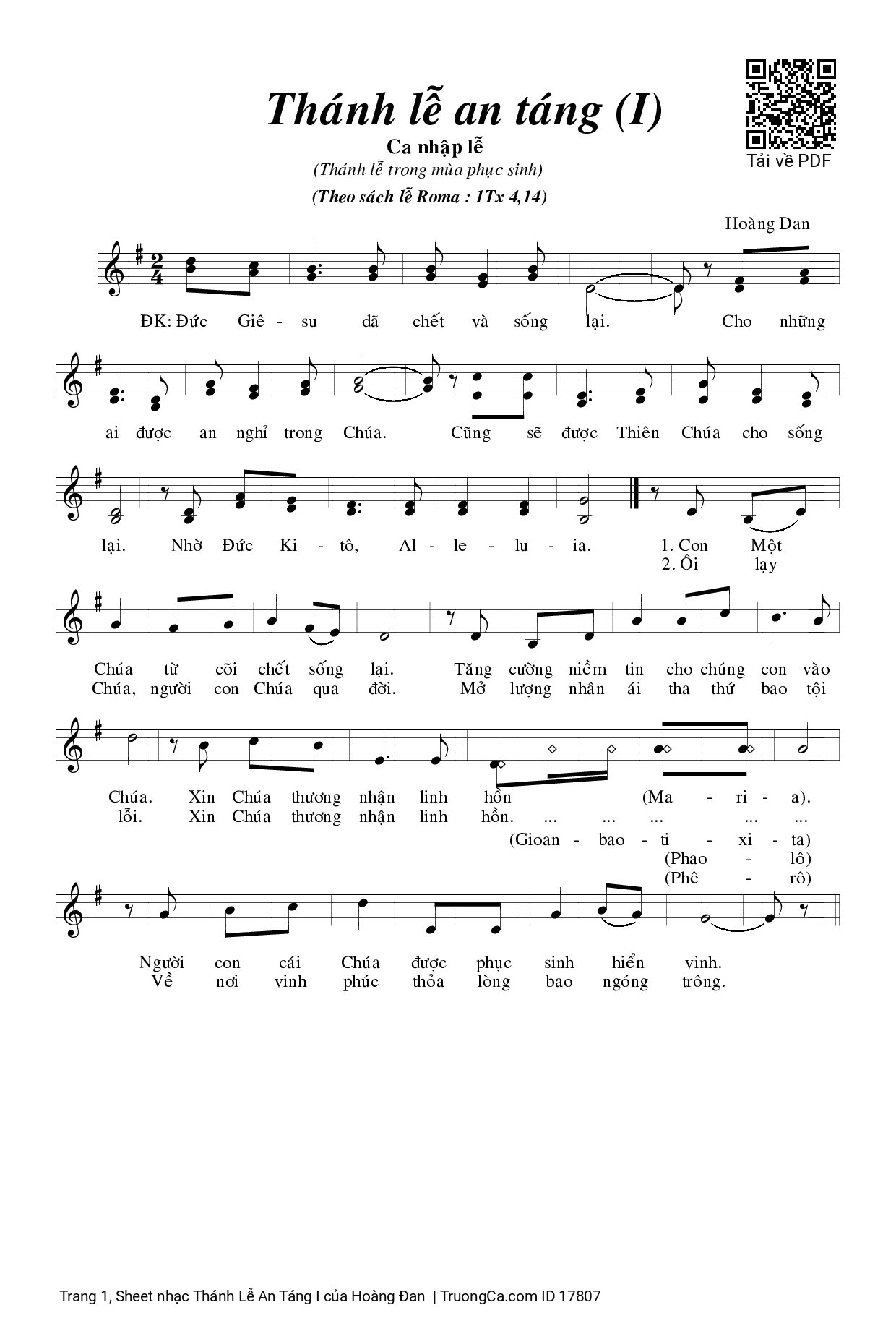 Page 1 of Sheet music PDF Thánh Lễ An Táng I - Hoàng Đan