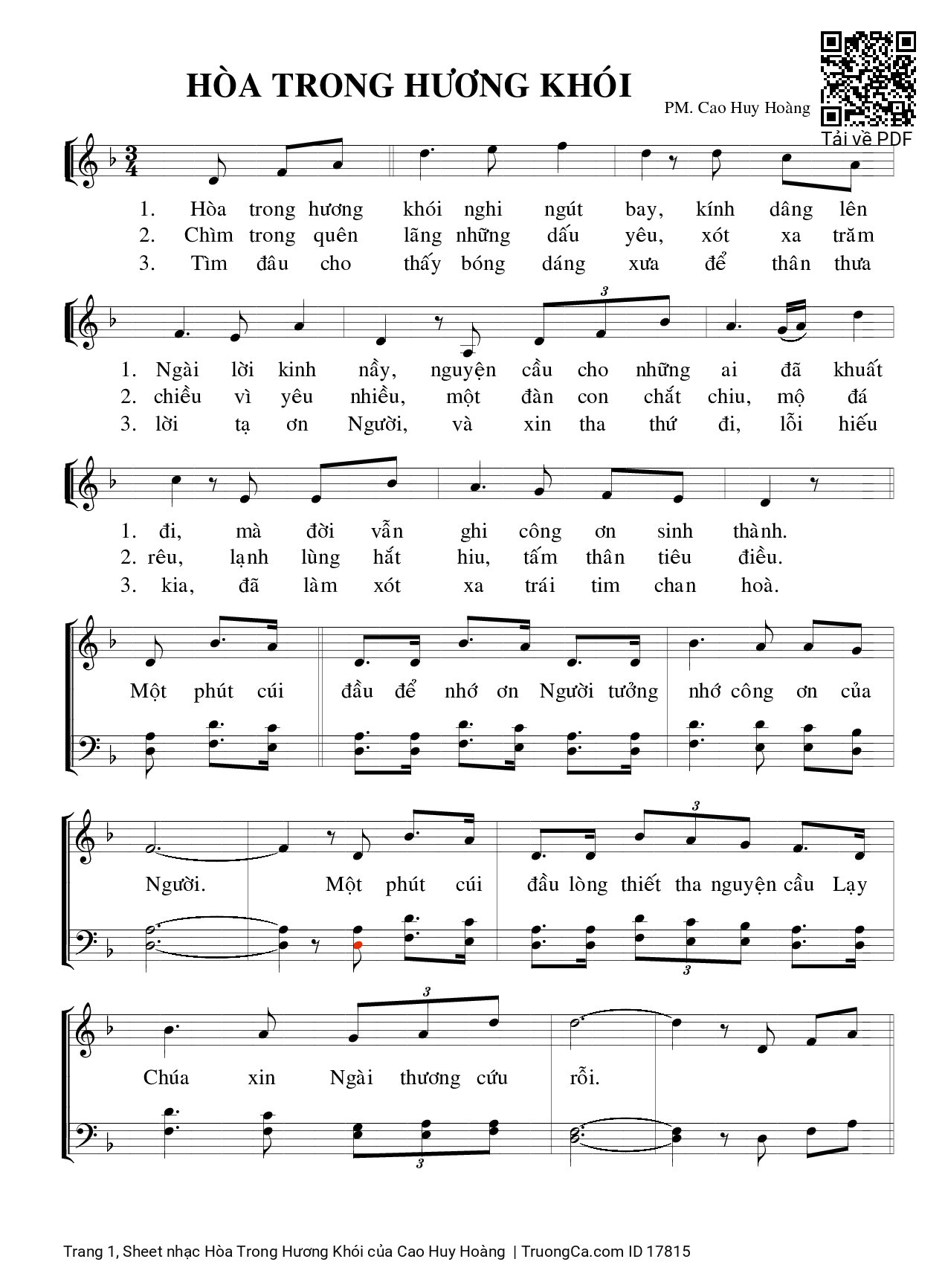 Page 1 of Sheet music PDF Hòa Trong Hương Khói - Cao Huy Hoàng
