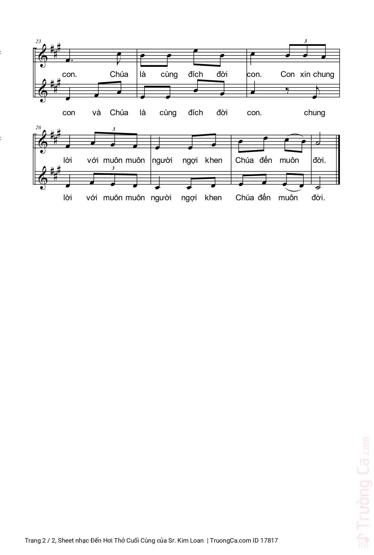 Page 2 of Sheet music PDF Đến Hơi Thở Cuối Cùng - Sr. Kim Loan