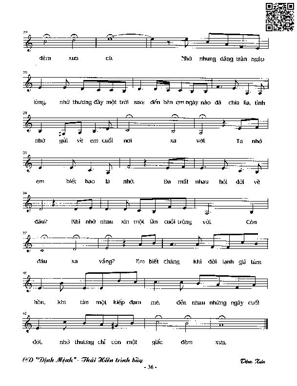 Page 2 of Sheet music PDF Đêm xưa - Nguyễn Đình Phùng