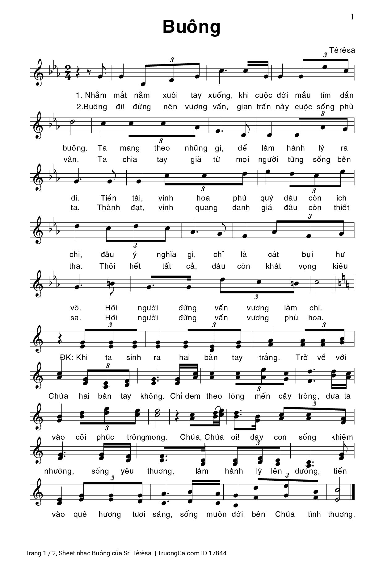 Page 1 of Sheet music PDF Buông - Sr. Têrêsa