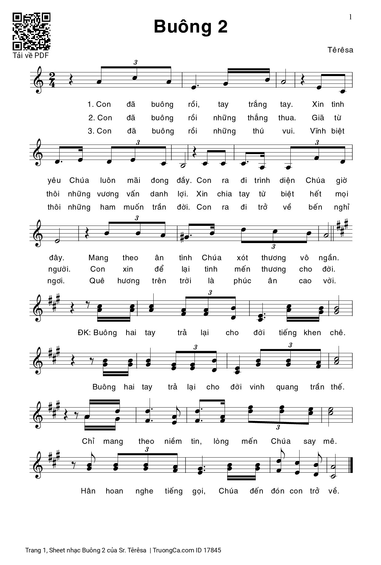 Page 1 of Sheet music PDF Buông 2 - Sr. Têrêsa