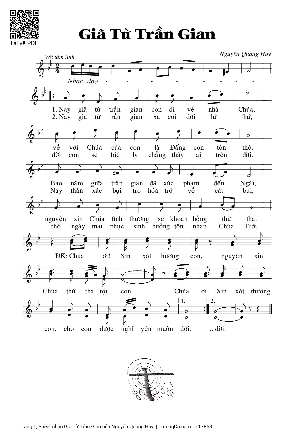 Page 1 of Sheet music PDF Giã Từ Trần Gian - Nguyễn Quang Huy
