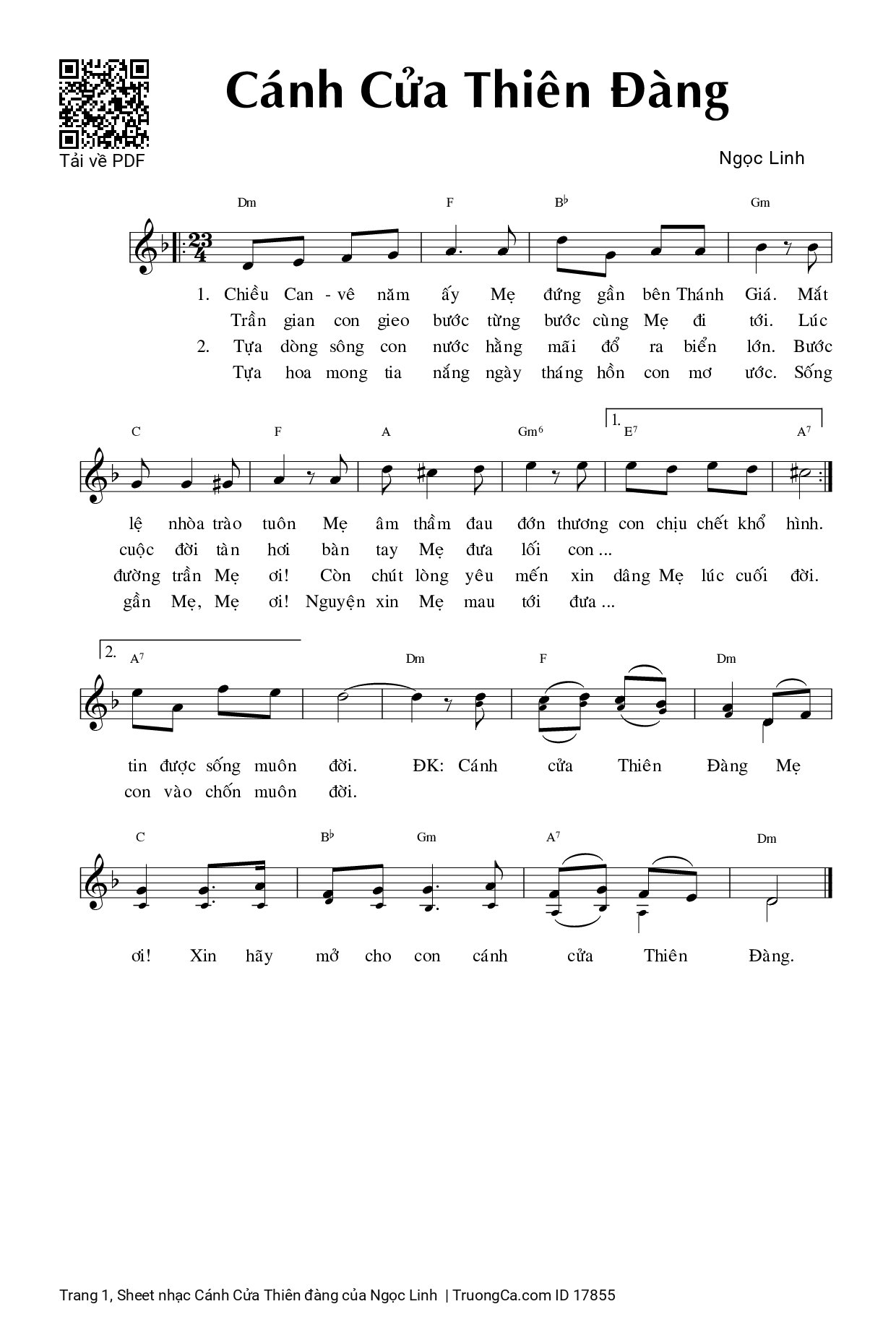 Sheet PDF of Cánh Cửa Thiên đàng