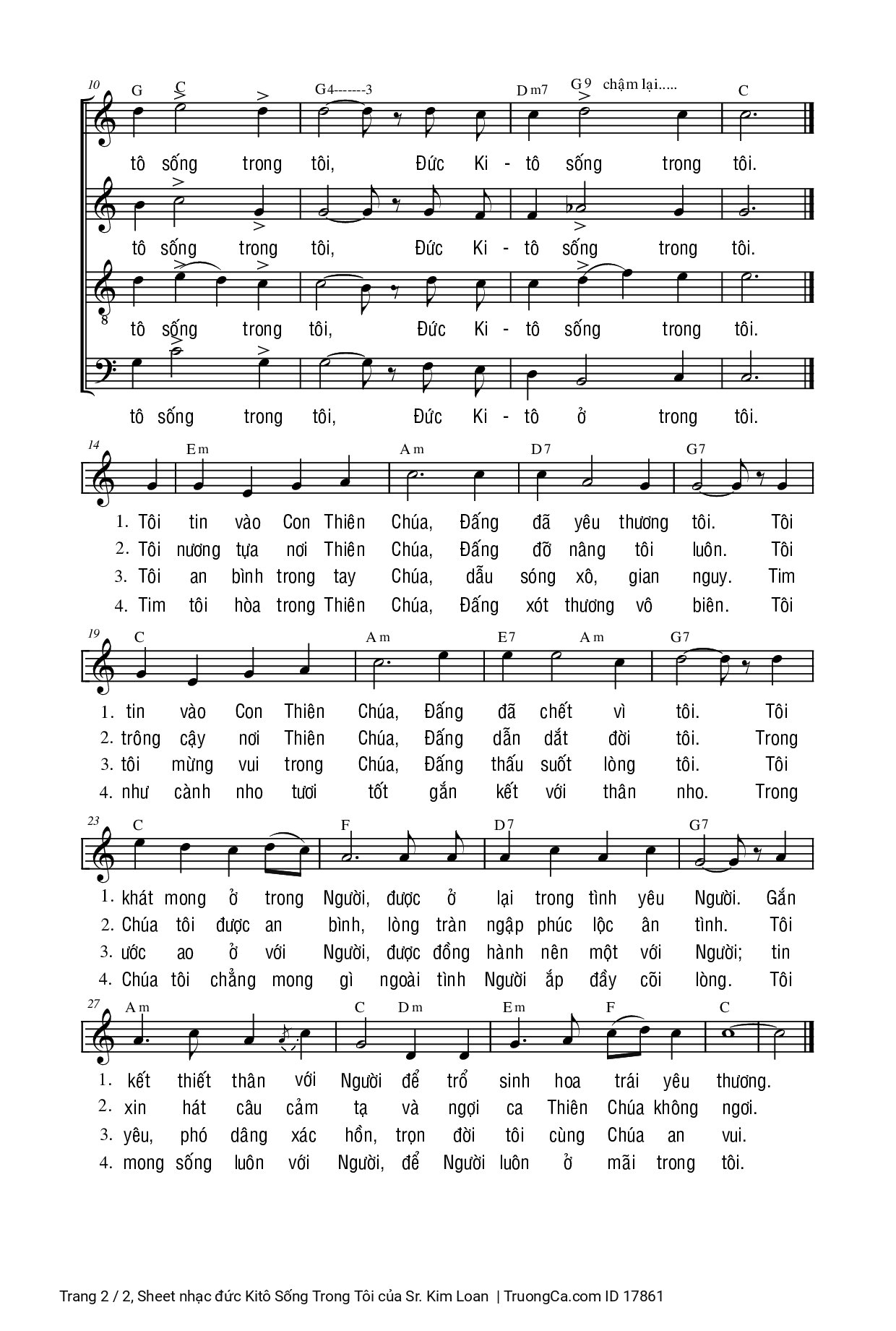 Page 2 of Sheet music PDF đức Kitô Sống Trong Tôi - Sr. Kim Loan