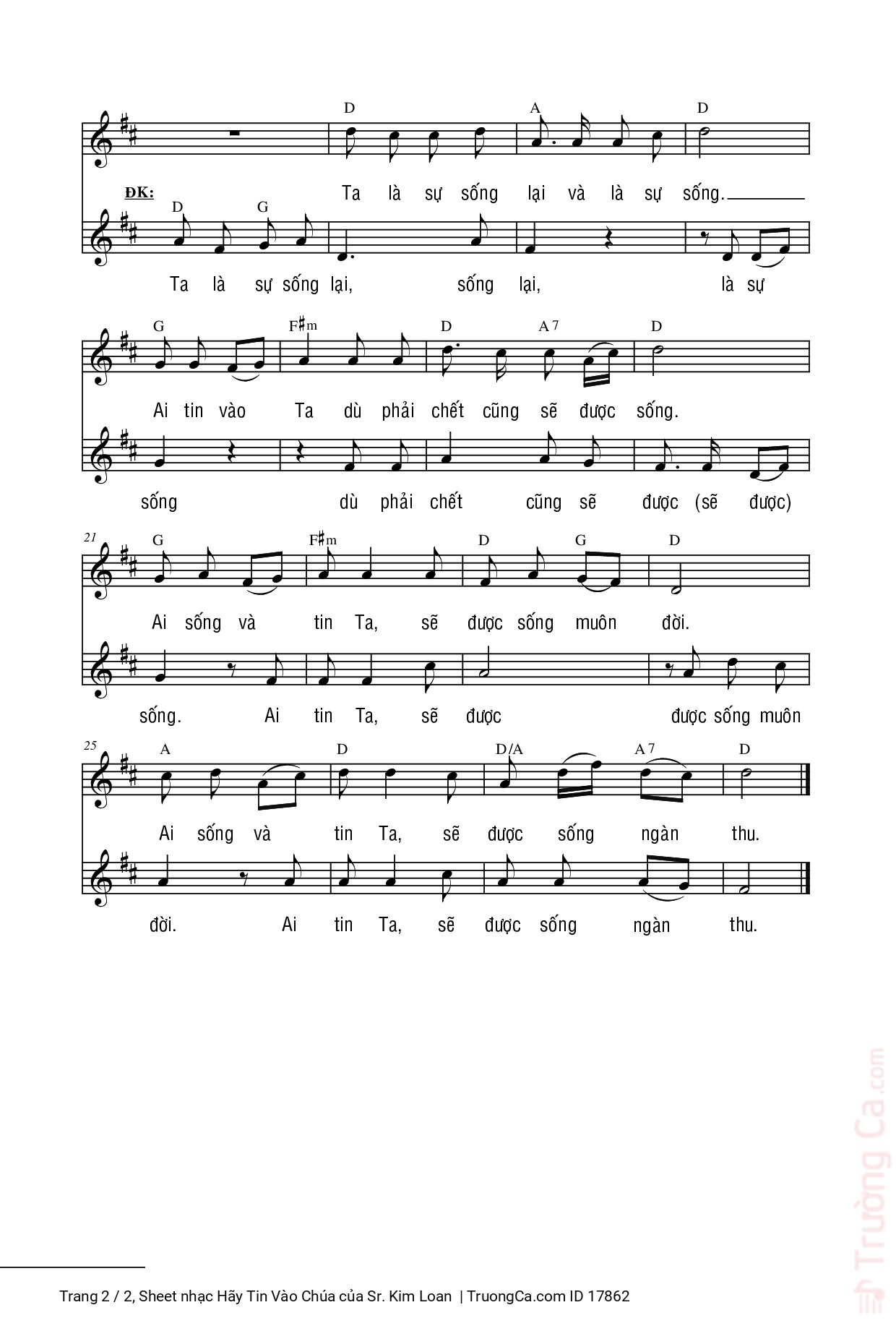 Page 2 of Sheet music PDF Hãy Tin Vào Chúa - Sr. Kim Loan