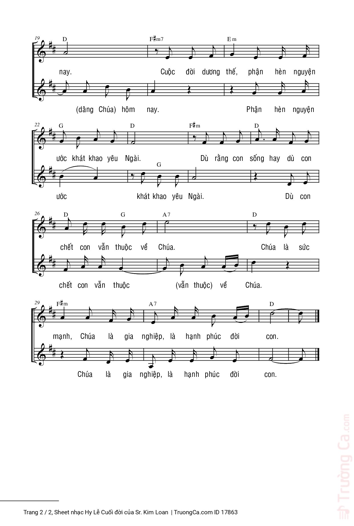 Page 2 of Sheet music PDF Hy Lễ Cuối đời - Sr. Kim Loan