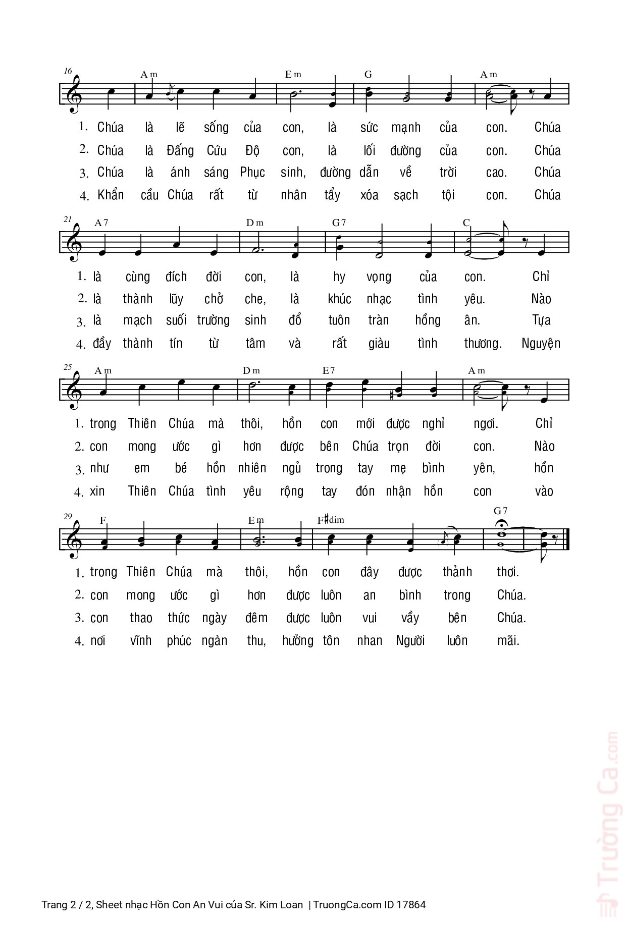 Page 2 of Sheet music PDF Hồn Con An Vui - Sr. Kim Loan