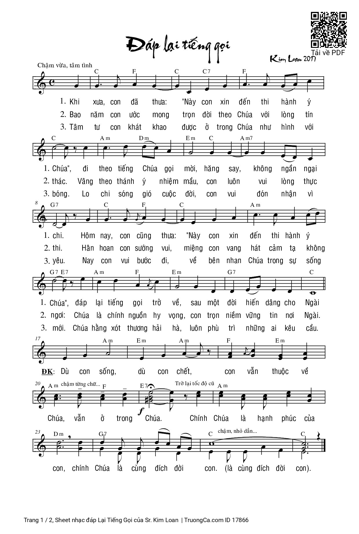 Sheet PDF of đáp Lại Tiếng Gọi