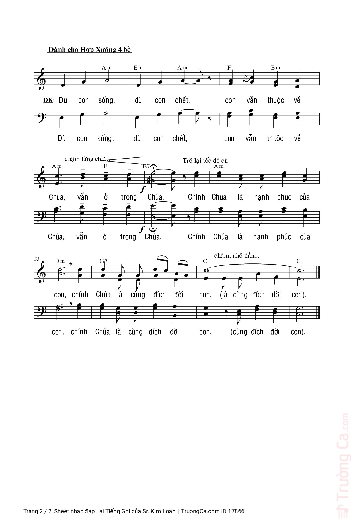 Page 2 of Sheet music PDF đáp Lại Tiếng Gọi - Sr. Kim Loan