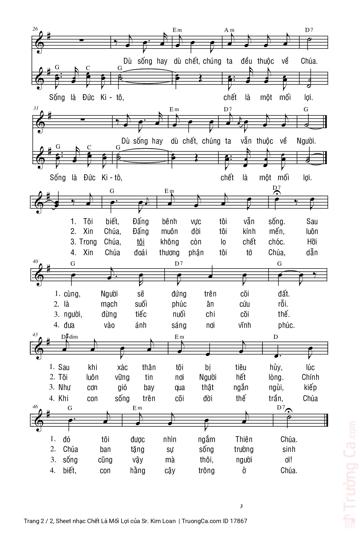 Page 2 of Sheet music PDF Chết Là Mối Lợi - Sr. Kim Loan