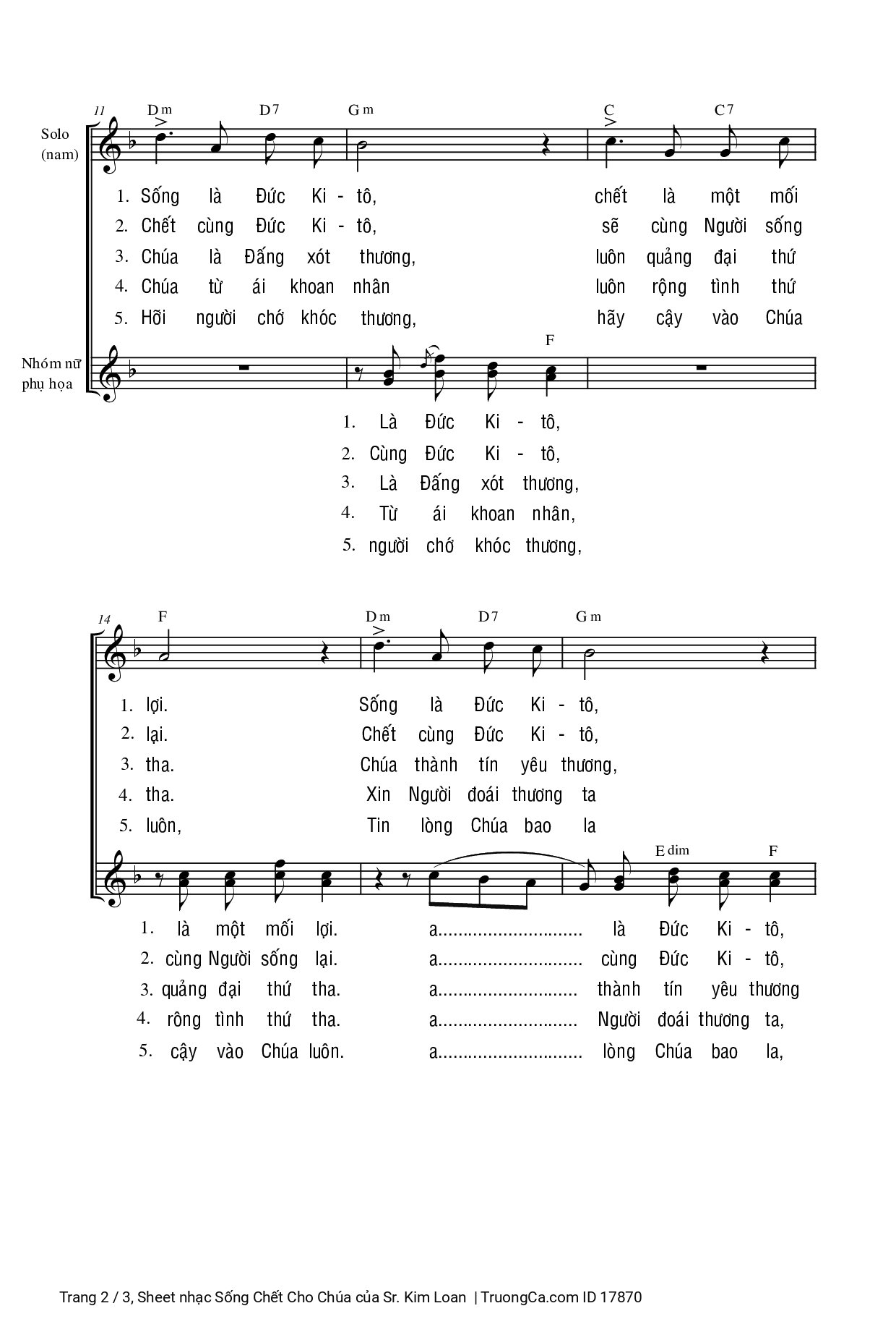 Page 2 of Sheet music PDF Sống Chết Cho Chúa - Sr. Kim Loan
