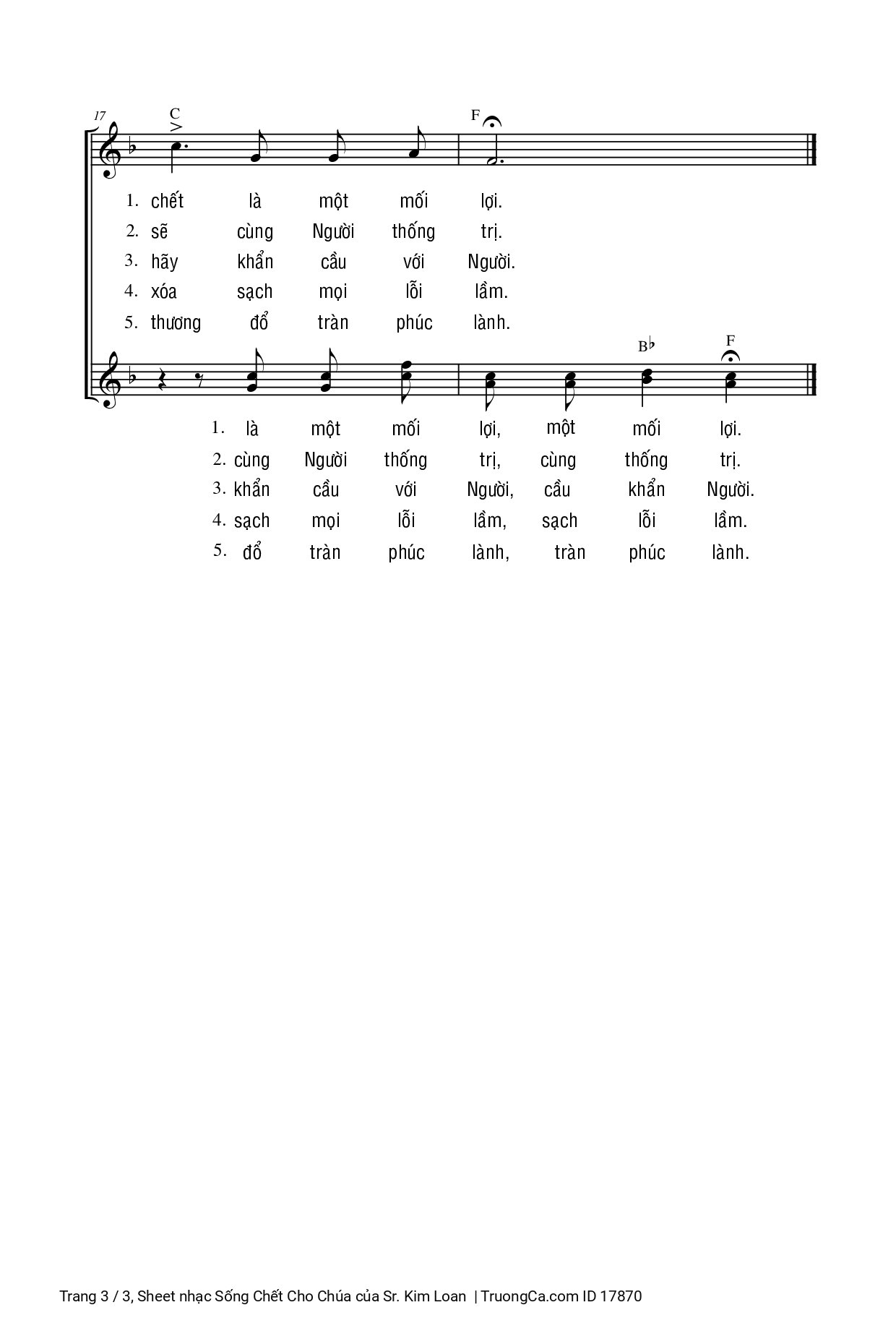 Page 3 of Sheet music PDF Sống Chết Cho Chúa - Sr. Kim Loan