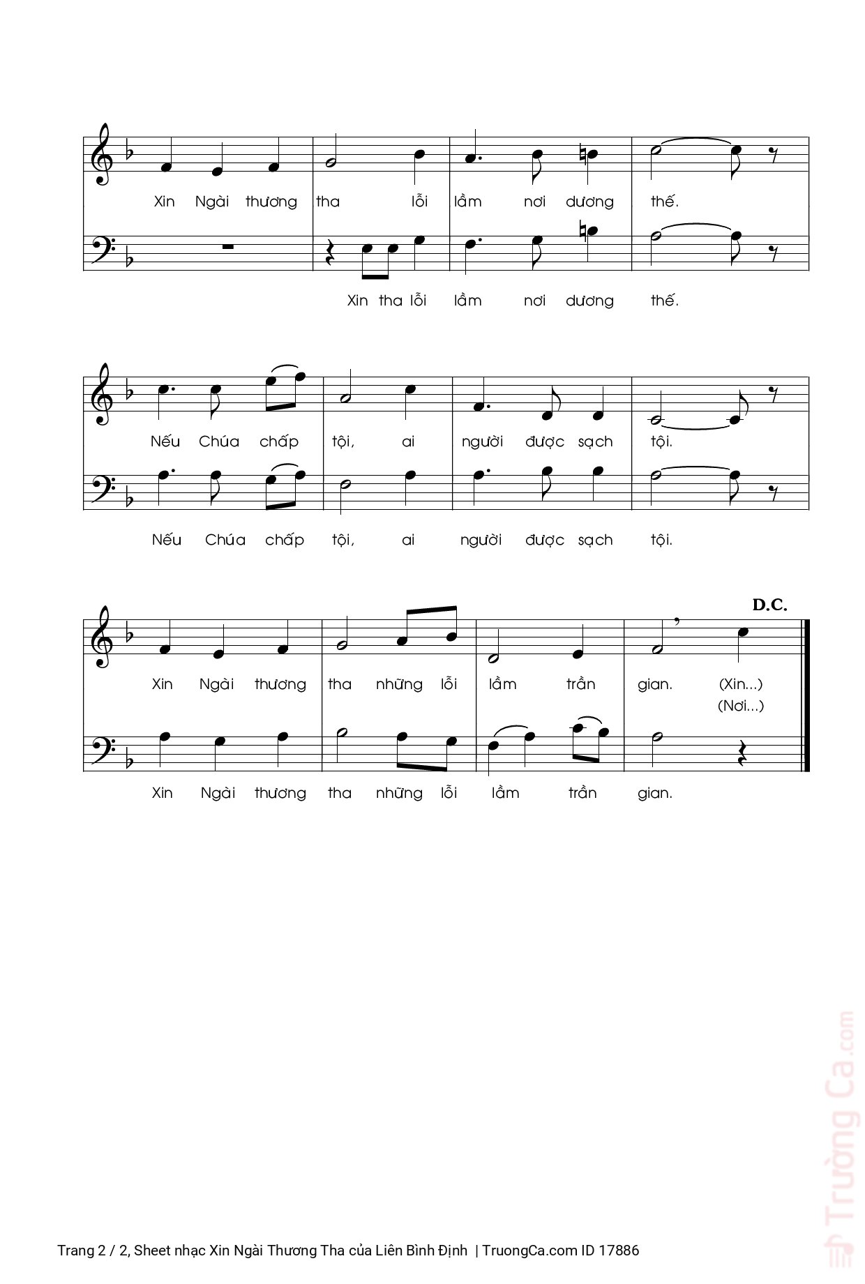 Page 2 of Sheet music PDF Xin Ngài Thương Tha - Liên Bình Định