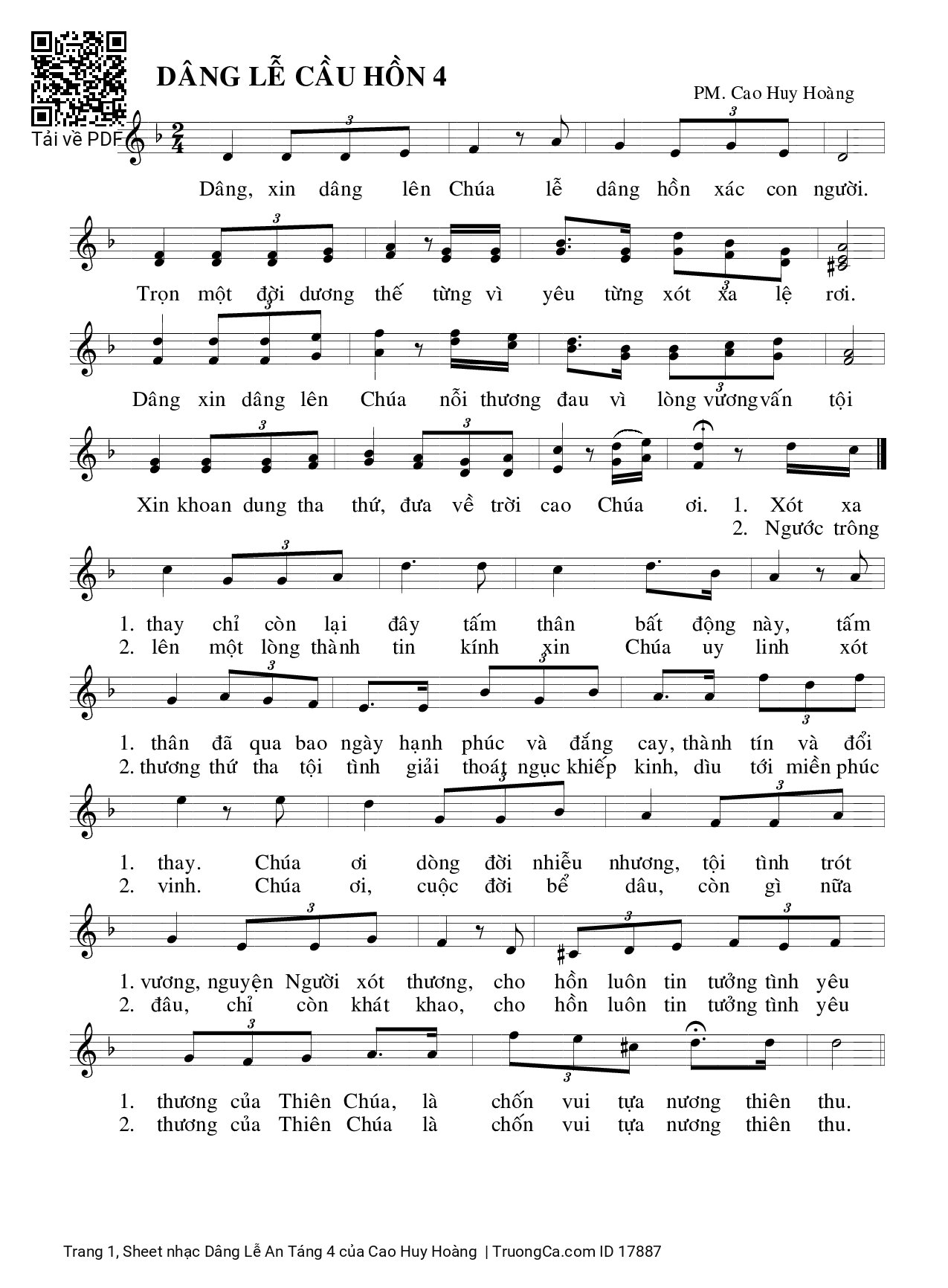 Page 1 of Sheet music PDF Dâng Lễ An Táng 4 - Cao Huy Hoàng
