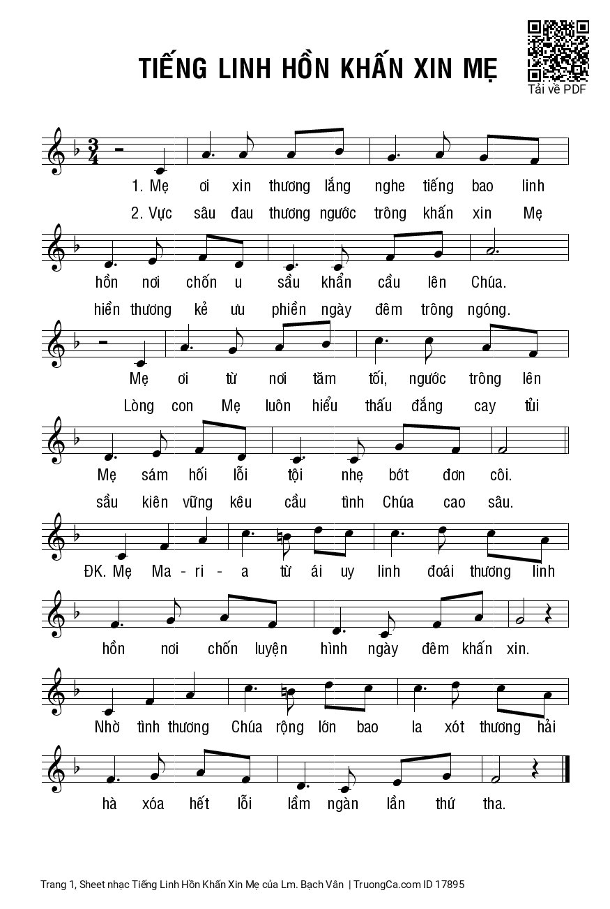 Sheet PDF of Tiếng Linh Hồn Khấn Xin Mẹ