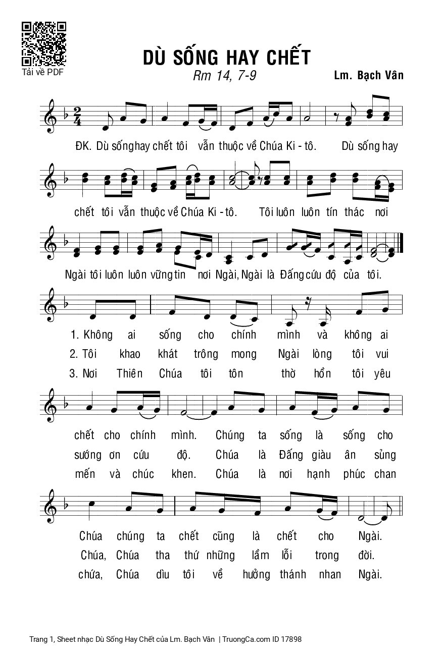 Sheet PDF of Dù Sống Hay Chết