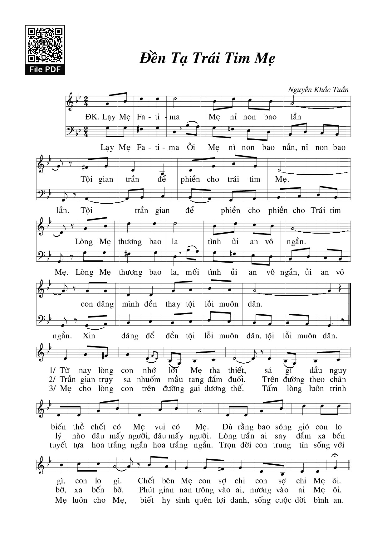 Sheet PDF of Đền tạ trái tim Mẹ (Mẹ Fatima)