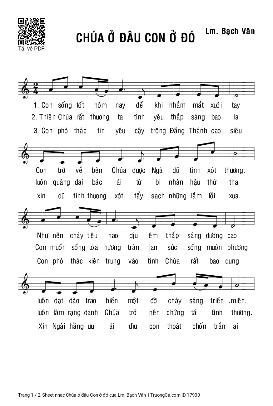 Sheet PDF of Chúa ở đâu Con ở đó