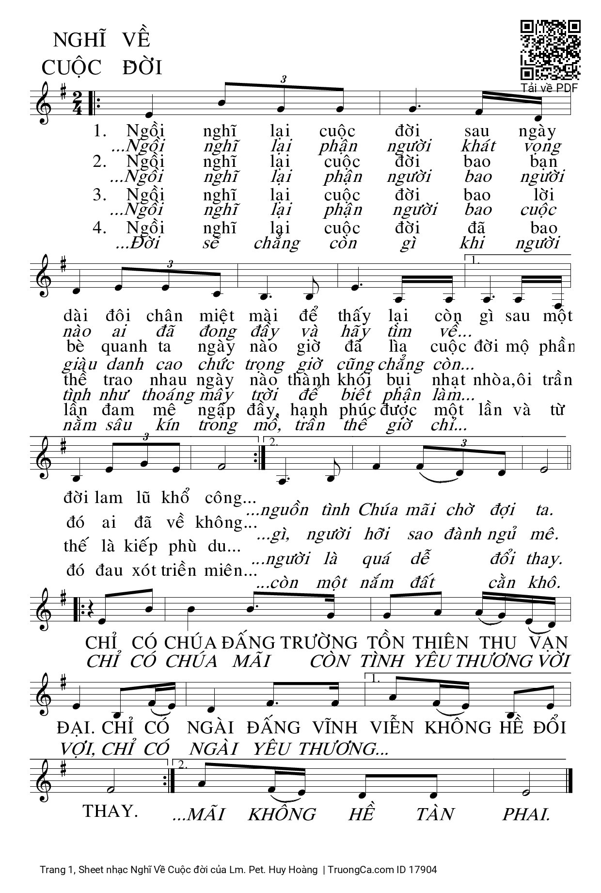 Sheet PDF of Nghĩ Về Cuộc đời